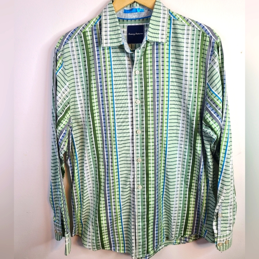 Tommy Bahama - Button Down Dress Shirt - SIZE L - Green Blue White